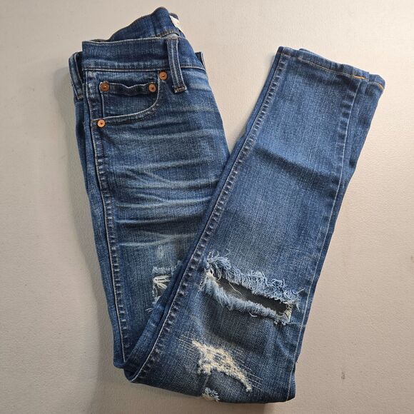 Madewell Jeans Women's 24 Blue 9" High Riser Skinny Skinny Medium Wash Distress - Picture 8 of 16